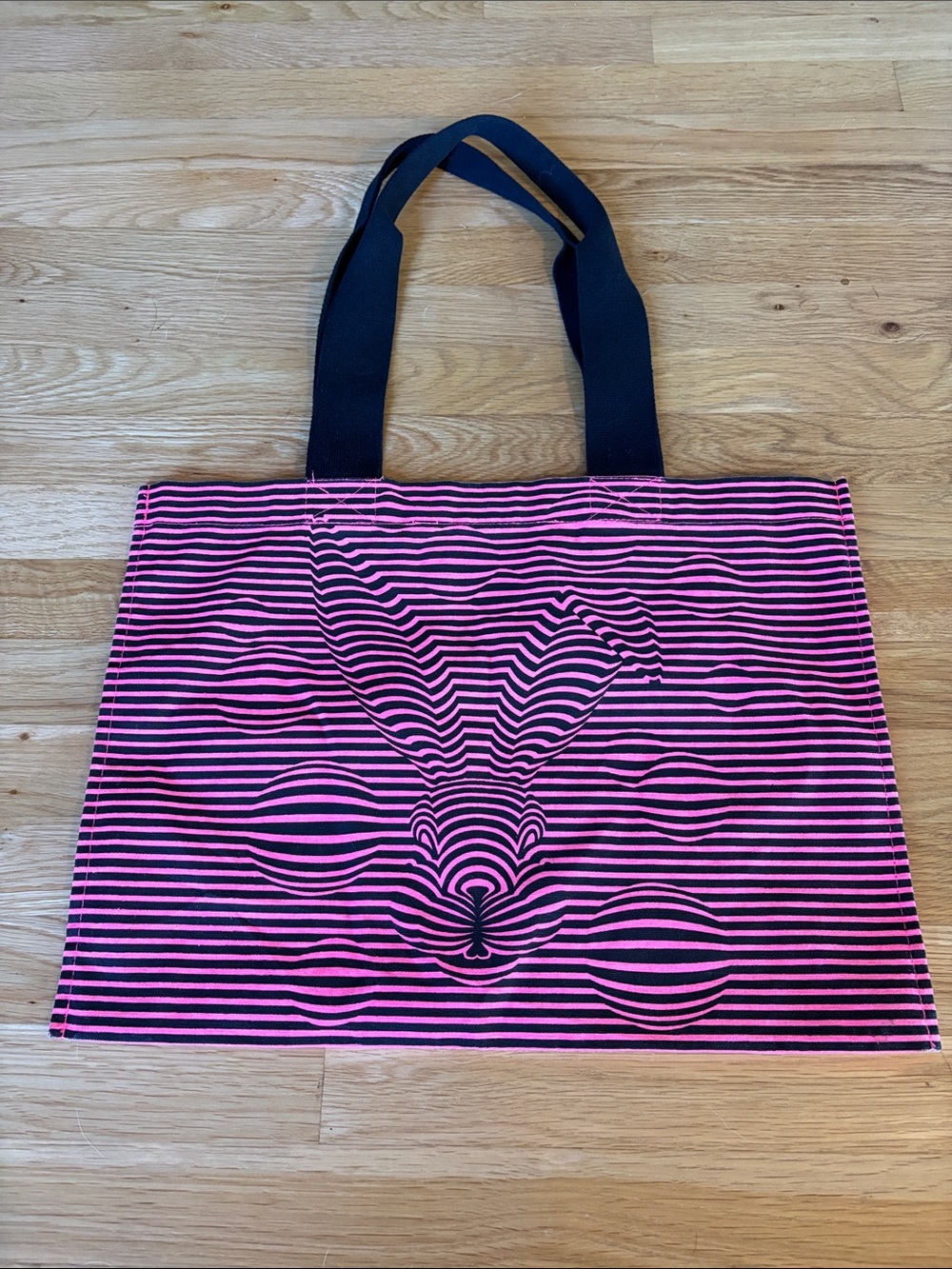 Lush Pink and Black Optical Bunny Stripe Tote